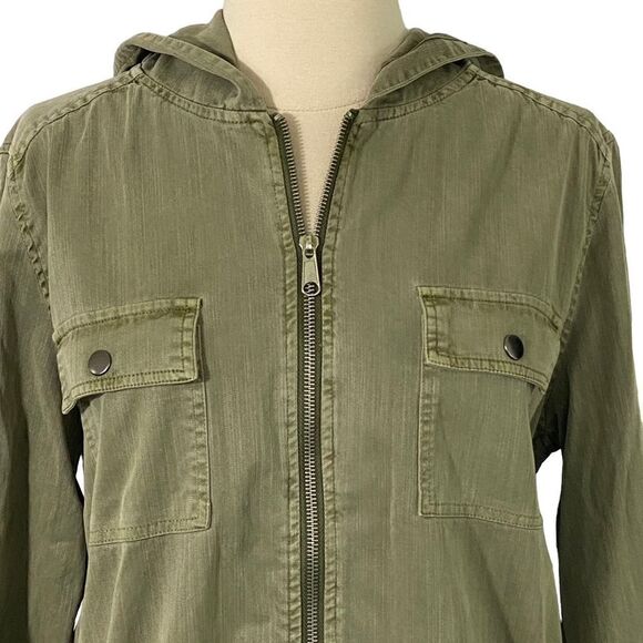 Chaser Women's M Hooded Utility Jacket Army Green Short Full Zip Tencel/Cotton - Picture 2 of 13